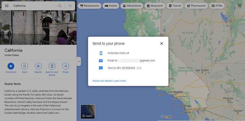 share google map location from desktop to mobile